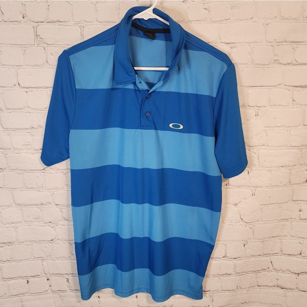 Men's Oakley Blue Striped Polo Shirt, size Medium